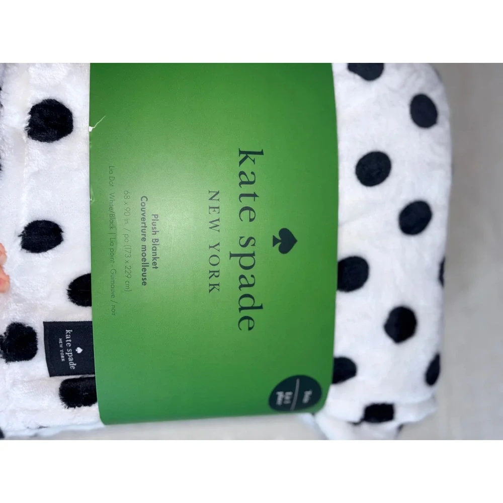Kate Spade Plush Blanket Twin White Black NEW Lia Dot Polka Dot Soft 68 x 90”